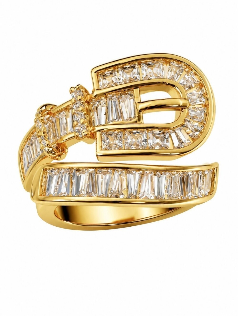Eye candy NWT  Gold Baguette Buckle Ring with Clear Stones - Picture 3 of 4